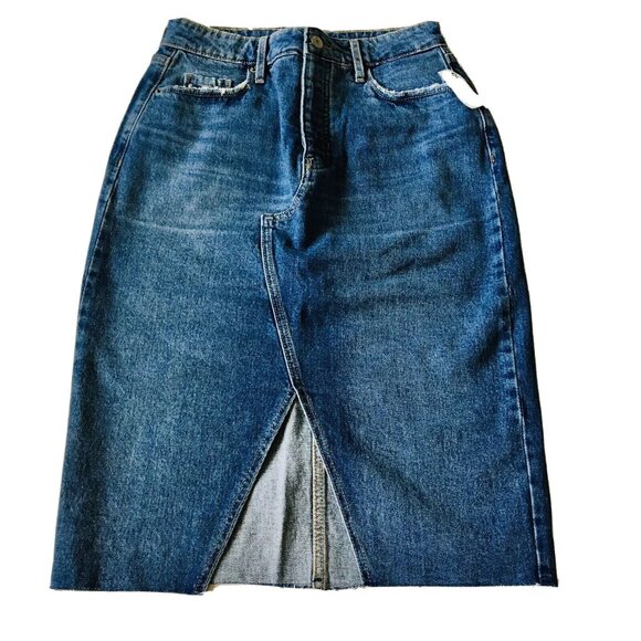 Old Navy Higher High-Waisted Button-Fly Cut-Off‎ Jean Pencil Skirt Size 2 NEW - Picture 2 of 7